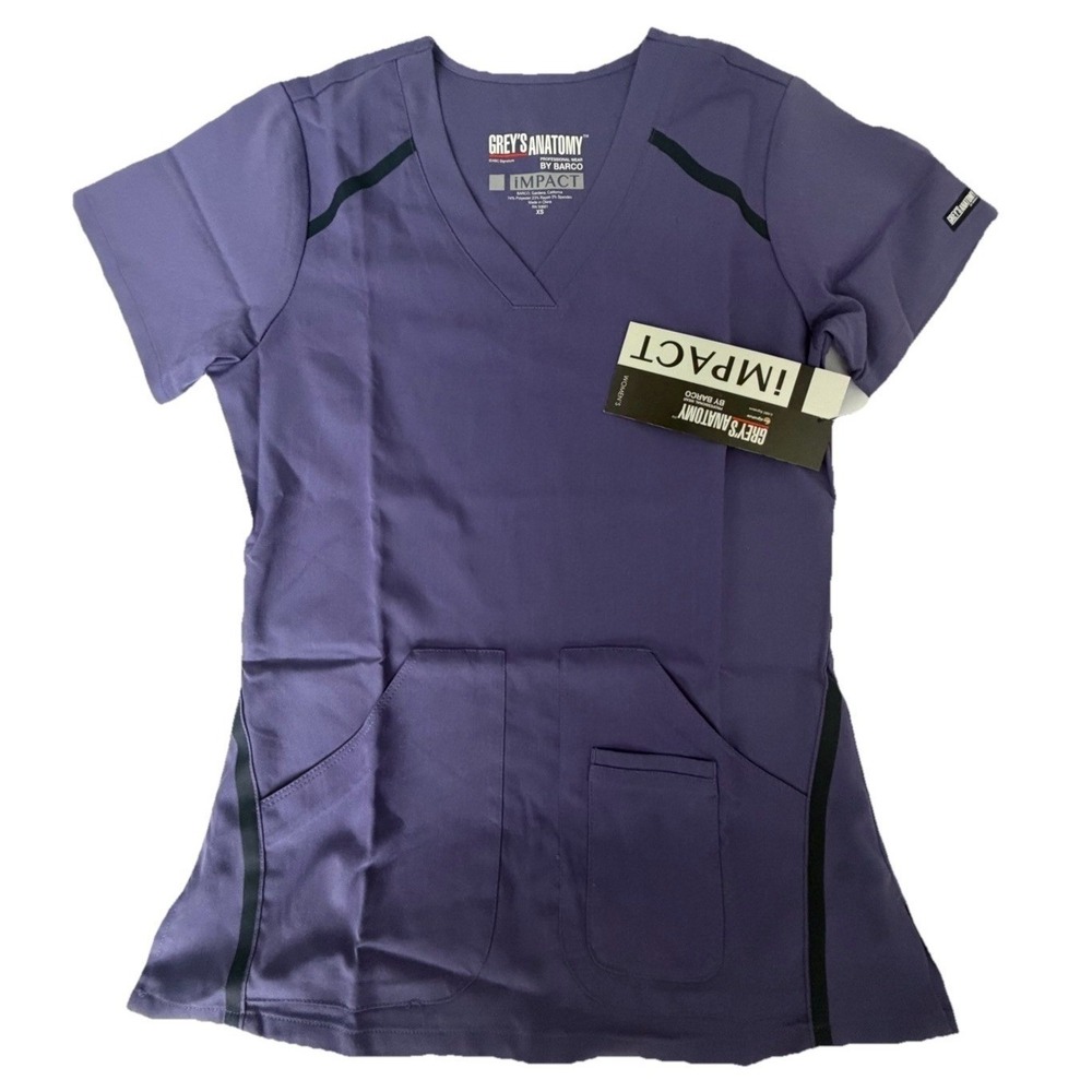 Grey's Anatomy IMPACT By Barco Women's Scrub Top 3 Pocket Shirt Purple Size  New